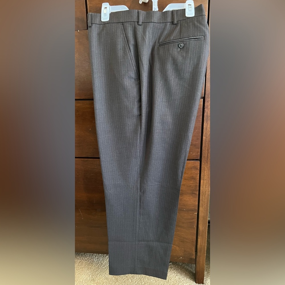 Stafford Travel Big and Tall Wool Blend Pants - Brown Pinstripe 44x29